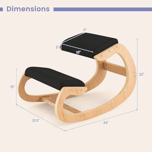 Wooden Rocking Chair with Comfortable Padded Seat Cushion and Knee Support-Black-5