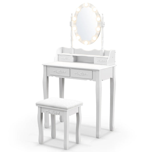 NNECW Makeup Dressing Table with Lighted Mirror for Women
