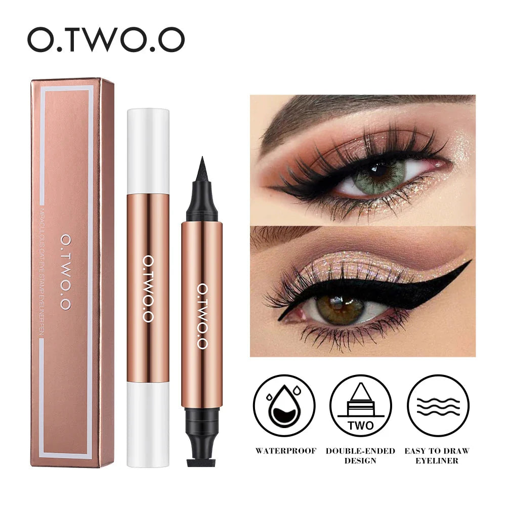 O.TWO.O Eyeliner Stamp Black Liquid Eyeliner Pen Waterproof Fast Dry Double-ended Eye Liner Pencil Make-up for Women Cosmetics - My store