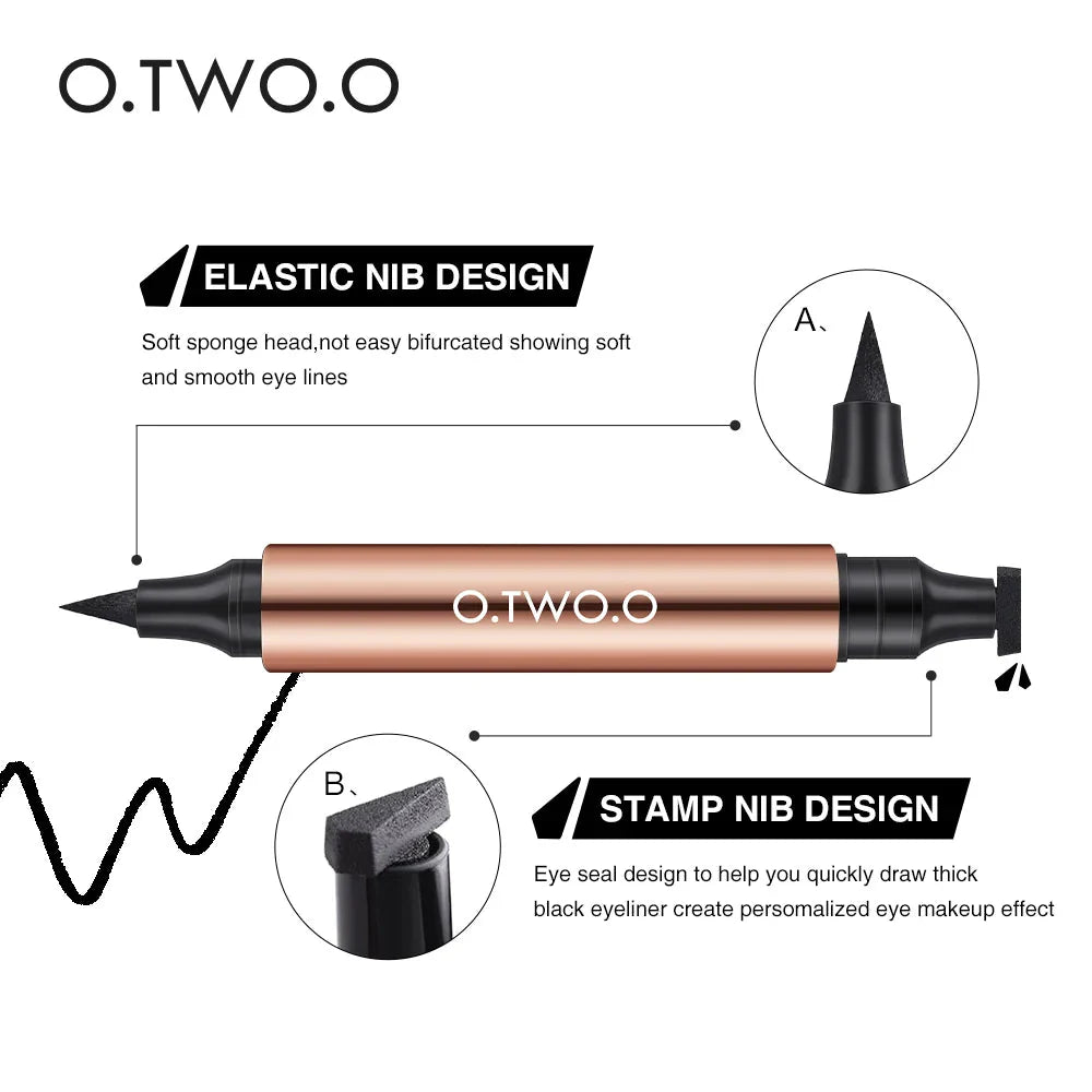 O.TWO.O Eyeliner Stamp Black Liquid Eyeliner Pen Waterproof Fast Dry Double-ended Eye Liner Pencil Make-up for Women Cosmetics - My store