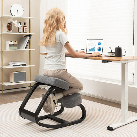 Rocking Ergonomic Kneeling Chair with Padded Cushion for Home Office-Gray-3