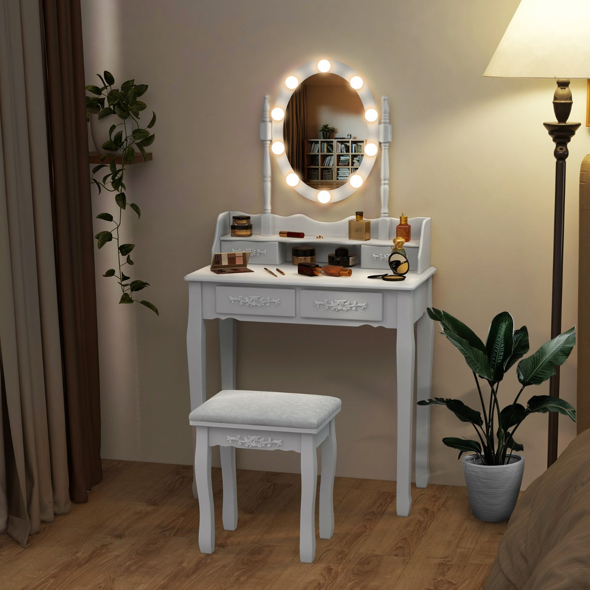 NNECW Makeup Dressing Table with Lighted Mirror for Women - My store