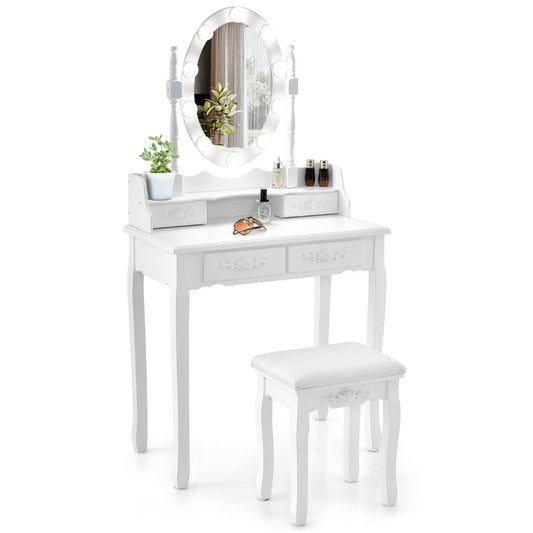NNECW Makeup Dressing Table with Lighted Mirror for Women